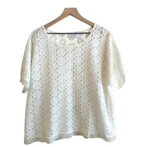 Chico's Cream Lace Crochet Blouse Size 3 (16) Coastal Chic, feminine